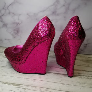 pink glitter wedges